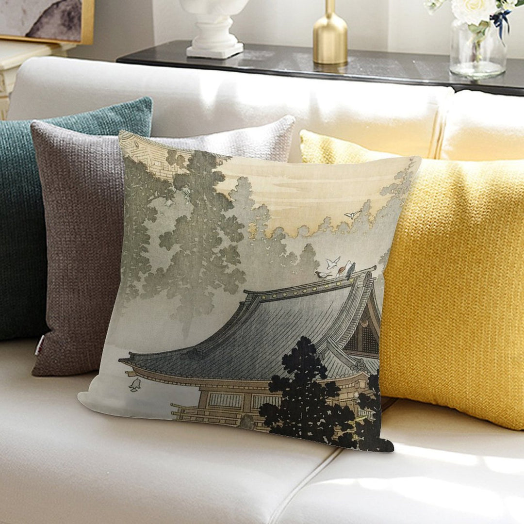 Pagoda - Japanese Art 1900s Soft Style Accent Throw Pillow