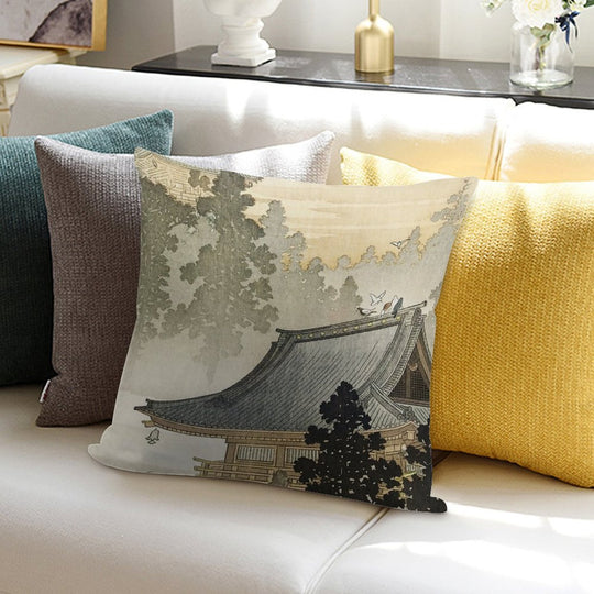 Pagoda - Japanese Art 1900s Soft Style Accent Throw Pillow