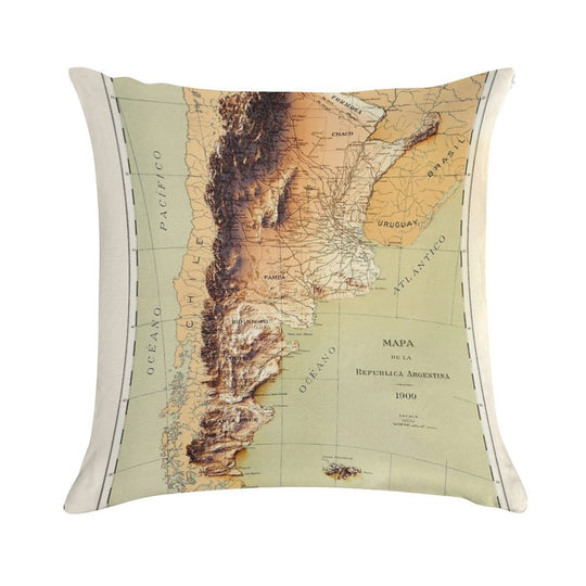 1909 Argentina Relief Map Digitally-rendered Soft Anti-Pilling Throw Pillow