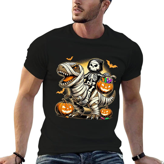 Skeleton Riding Mummy Dinosaur Halloween Pumpkin  Vintage-inspired T-Shirt