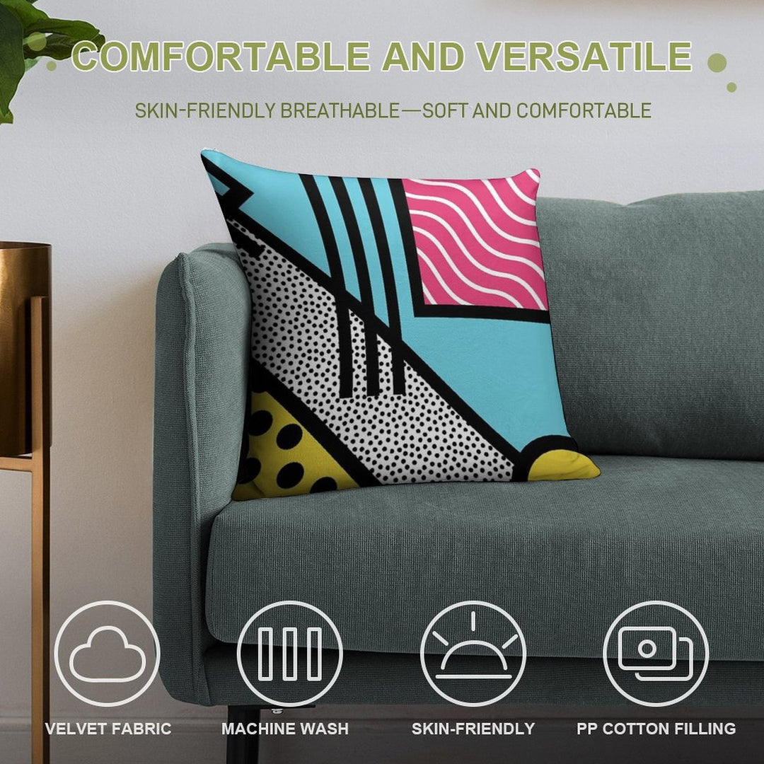 Abstract 80s Memphis Pop Art Style Graphics Soft Shrink-Resistant Throw Pillow