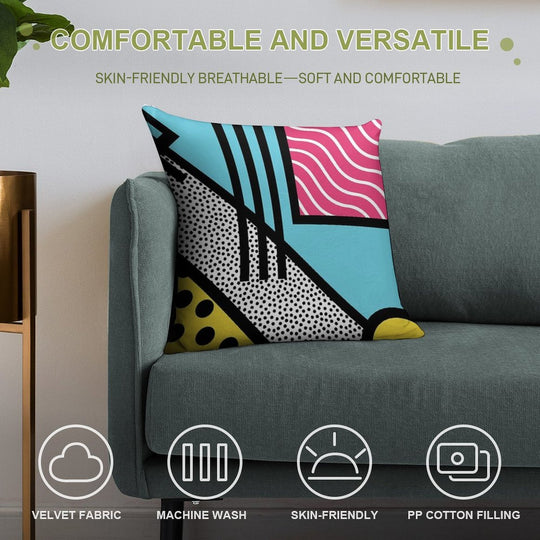 Abstract 80s Memphis Pop Art Style Graphics Soft Shrink-Resistant Throw Pillow