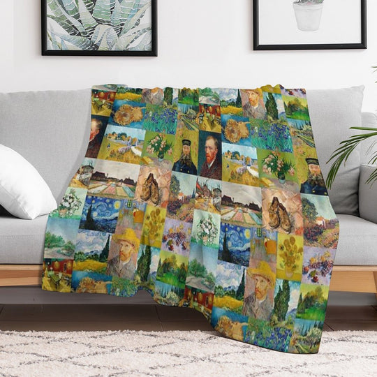 Van Gogh Collage Plush Throw Blanket