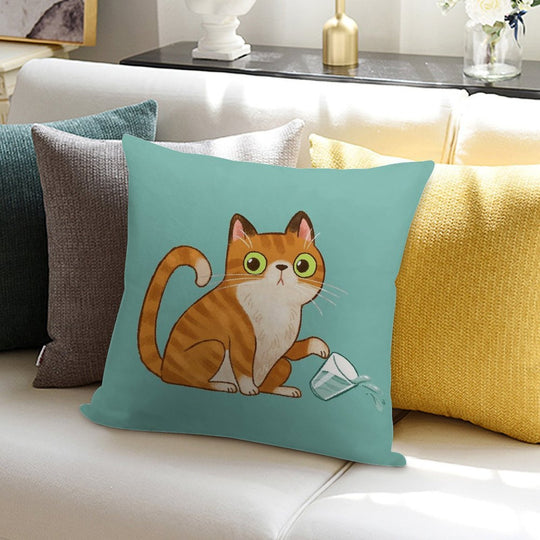 Cat Tipping Glass Soft Washable Throw Pillow