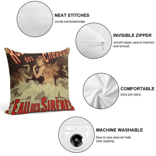 Vintage 1890s Mermaid French Hair Dye Ad by Cheret Soft Bedroom Essential Throw Pillow