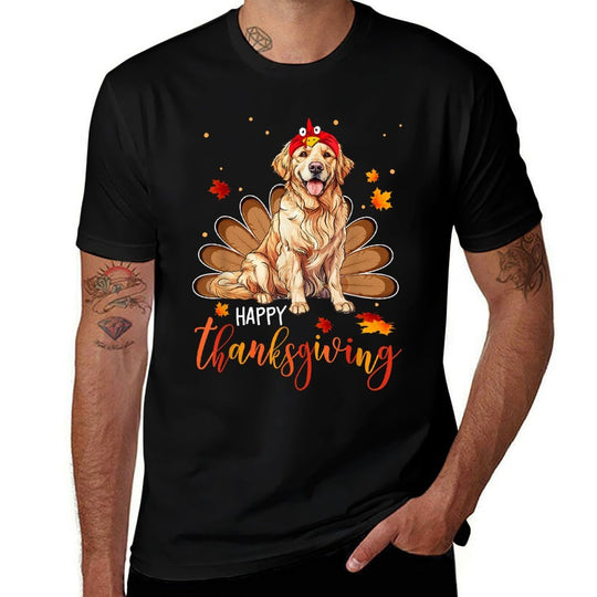 Cute Golden Retriever Happy Thanksgiving Turkey Dog for Men Women Girls Kids  Classic T-Shirt