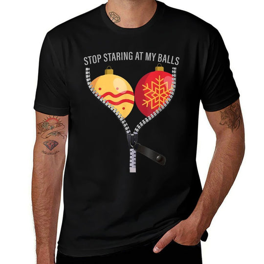 Stop Staring At My Christmas Balls Meme Holiday Funny Xmas  Moisture-wicking T-Shirt
