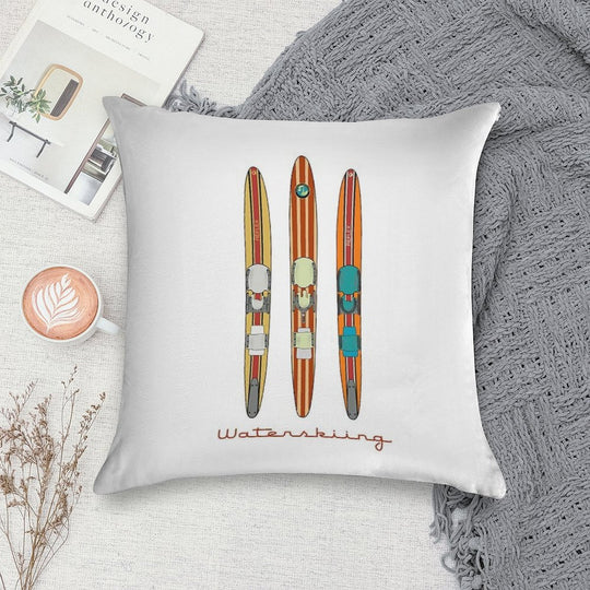 Classic Wooden Vintage Water Skis Soft Durable Construction Throw Pillow