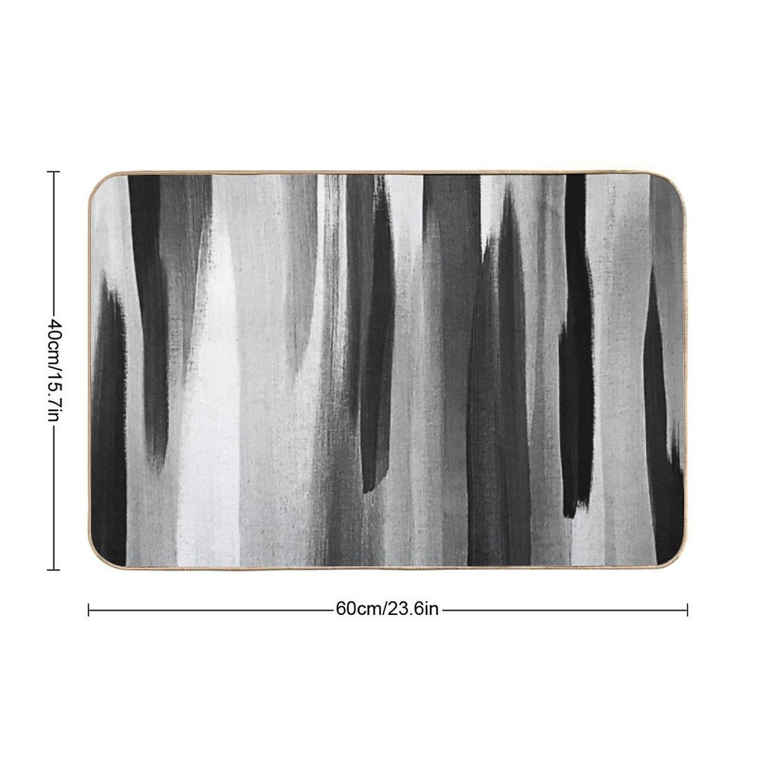 Contemporary Modern Black, White And Gray Abstract Streaks  Toxin-Free Bath Mat