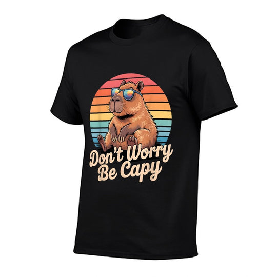 Dont Worry Be Capy Funny Capybara Retro Men Boys Kids Women  Wrinkle-resistant T-Shirt