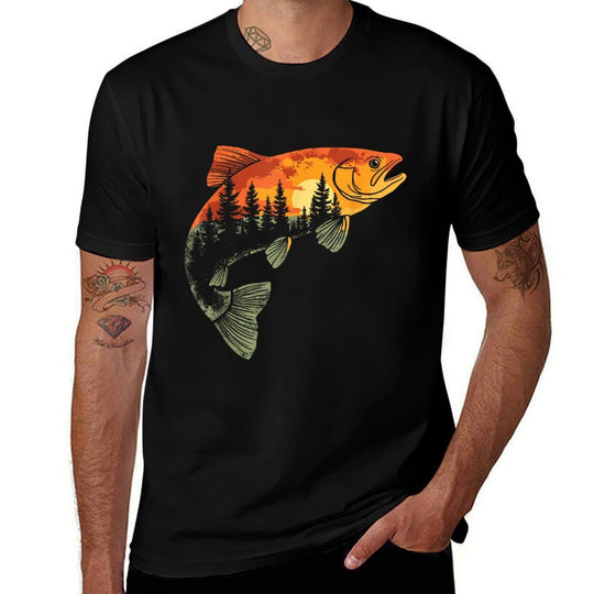 Fishing, Trout, Fly Fishing, Angler Fisherman, Nature Forest  Graphic-printed T-Shirt
