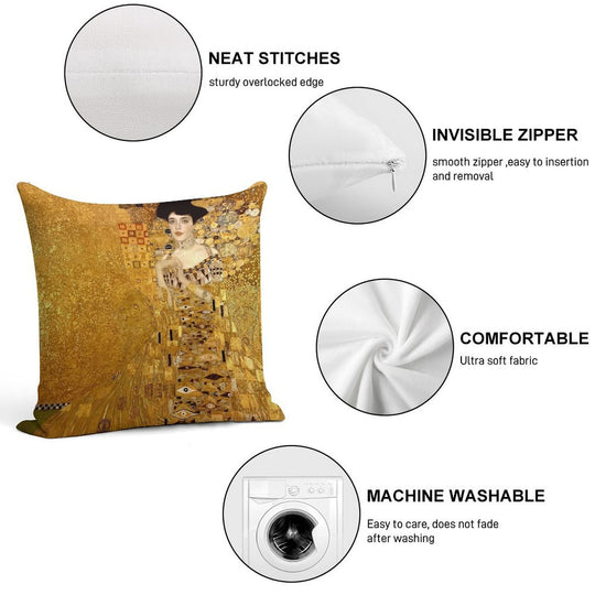 Woman in Gold Portrait by Gustav Klimt Soft Gift Ready Throw Pillow