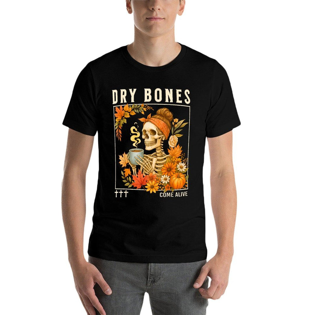 Dry Bones Come Alive Fall Skeleton Floral Christian Faith  Rolled Sleeves T-Shirt