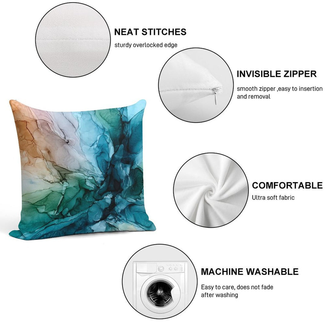 Salty Shores Colorful Abstract Painting Soft Washable Throw Pillow