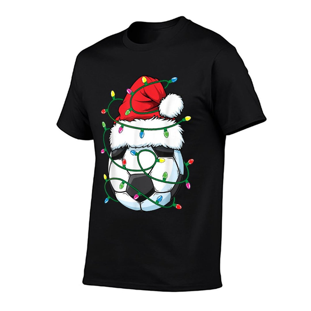 Funny Christmas Soccer Ball Santa Hat Xmas Lights Girls Boys  Moisture-wicking T-Shirt