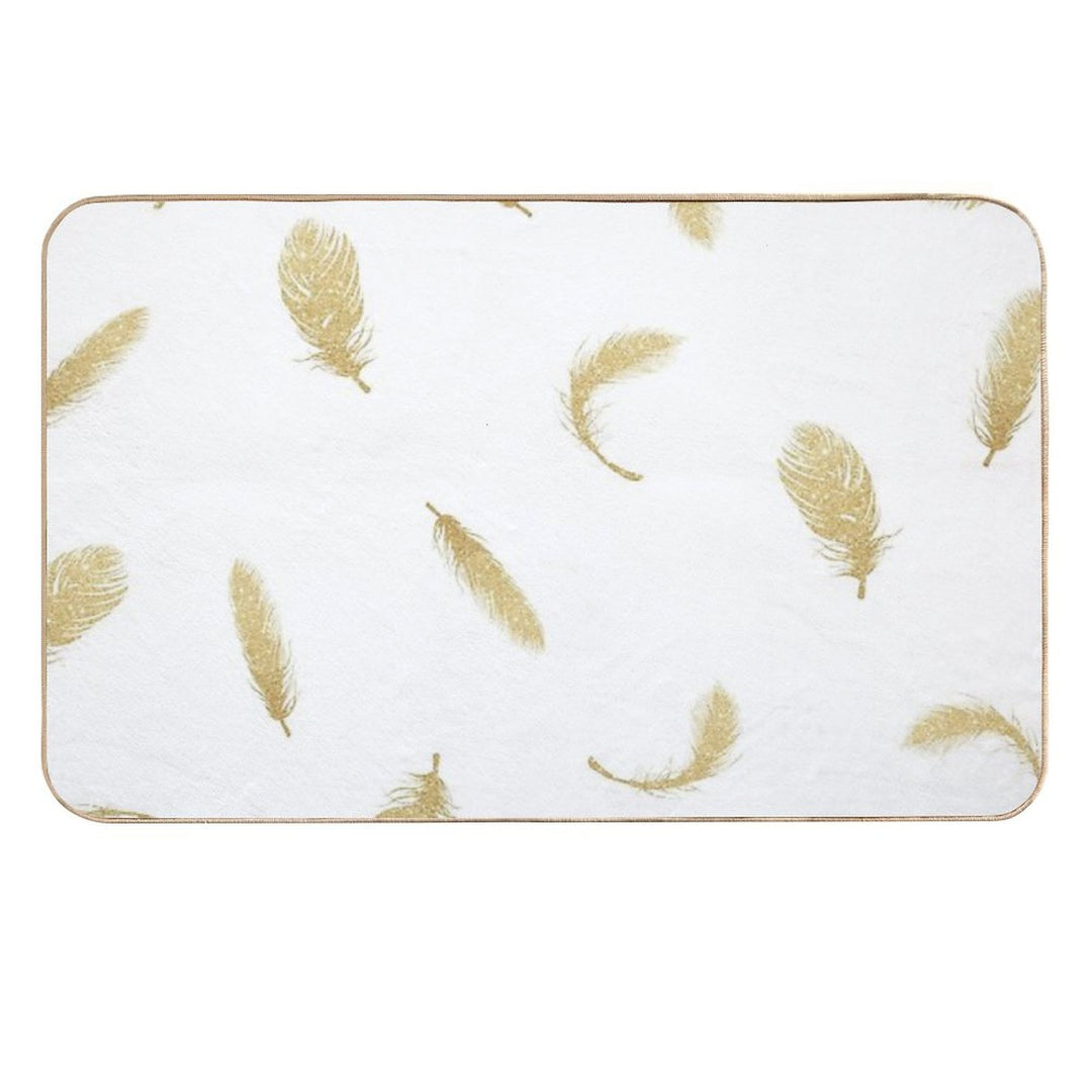 Gold Glitter Feathers  Slip-Resistant Bath Mat