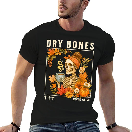 Dry Bones Come Alive Fall Skeleton Floral Christian Faith  Rolled Sleeves T-Shirt
