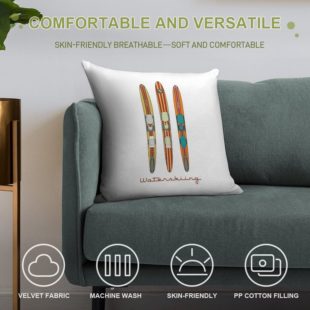 Classic Wooden Vintage Water Skis Soft Durable Construction Throw Pillow