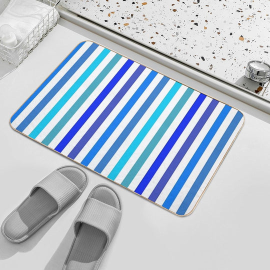 Vertical Blue And White Striped  Absorbent Bath Mat