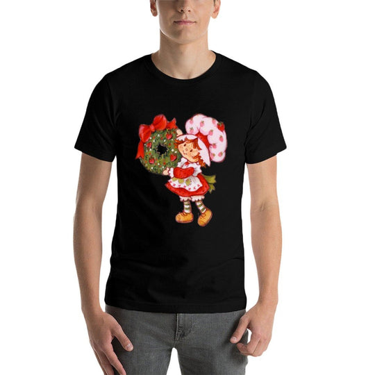 Strawberry Shortcake Holding A Christmas Wreath with Bow  Eco-friendly Material T-Shirt