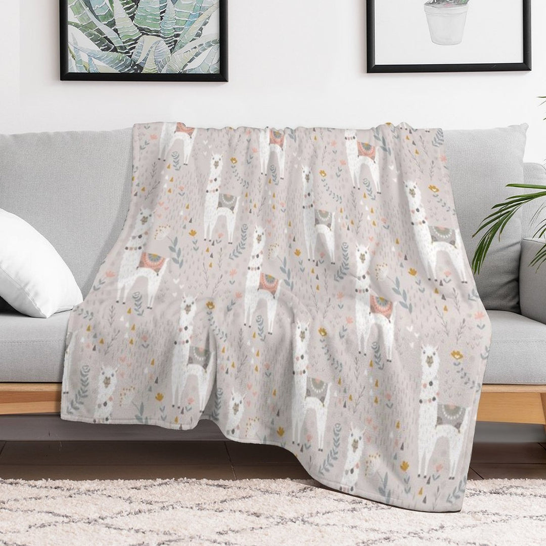 Llama on Warm Gray Sustainable Throw Blanket