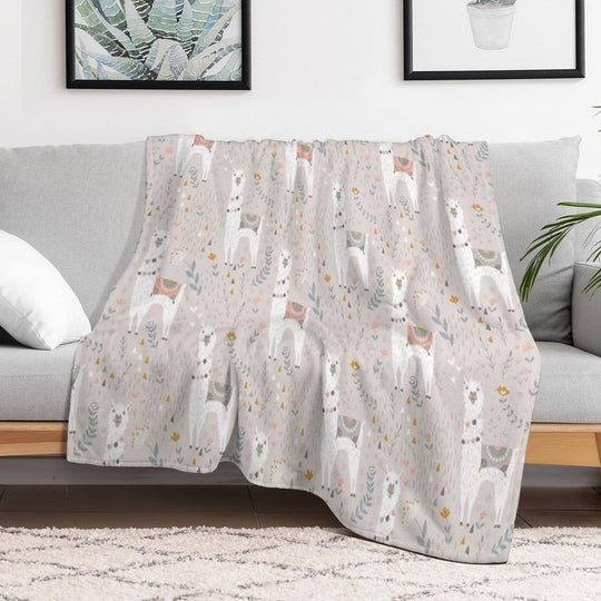 Llama on Warm Gray Sustainable Throw Blanket