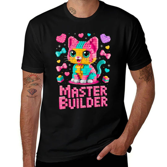 Master Builder Cat Lover Building Bricks Blocks Kids Girls  Wrinkle-resistant T-Shirt