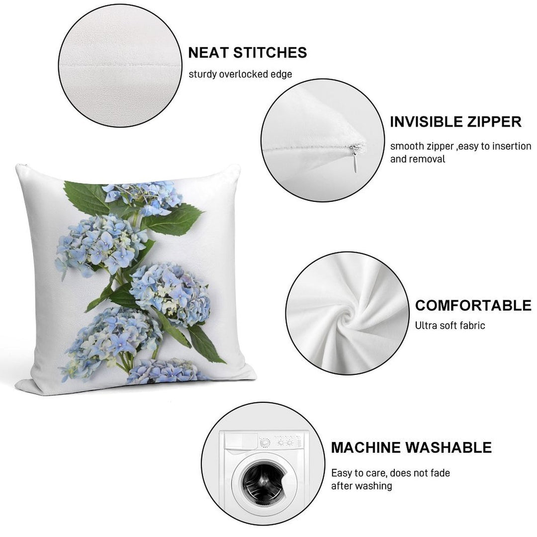 Bouquet of Blue Hydrangea Flowers Soft High-Density Material Throw Pillow