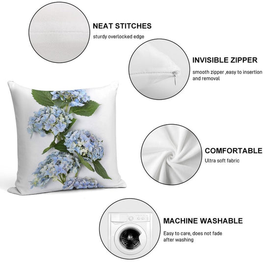 Bouquet of Blue Hydrangea Flowers Soft High-Density Material Throw Pillow