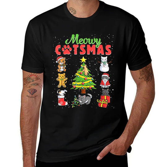Meowy Catsmas Cats Christmas Funny Holiday Cat Boys Girls  Eco-friendly Material T-Shirt