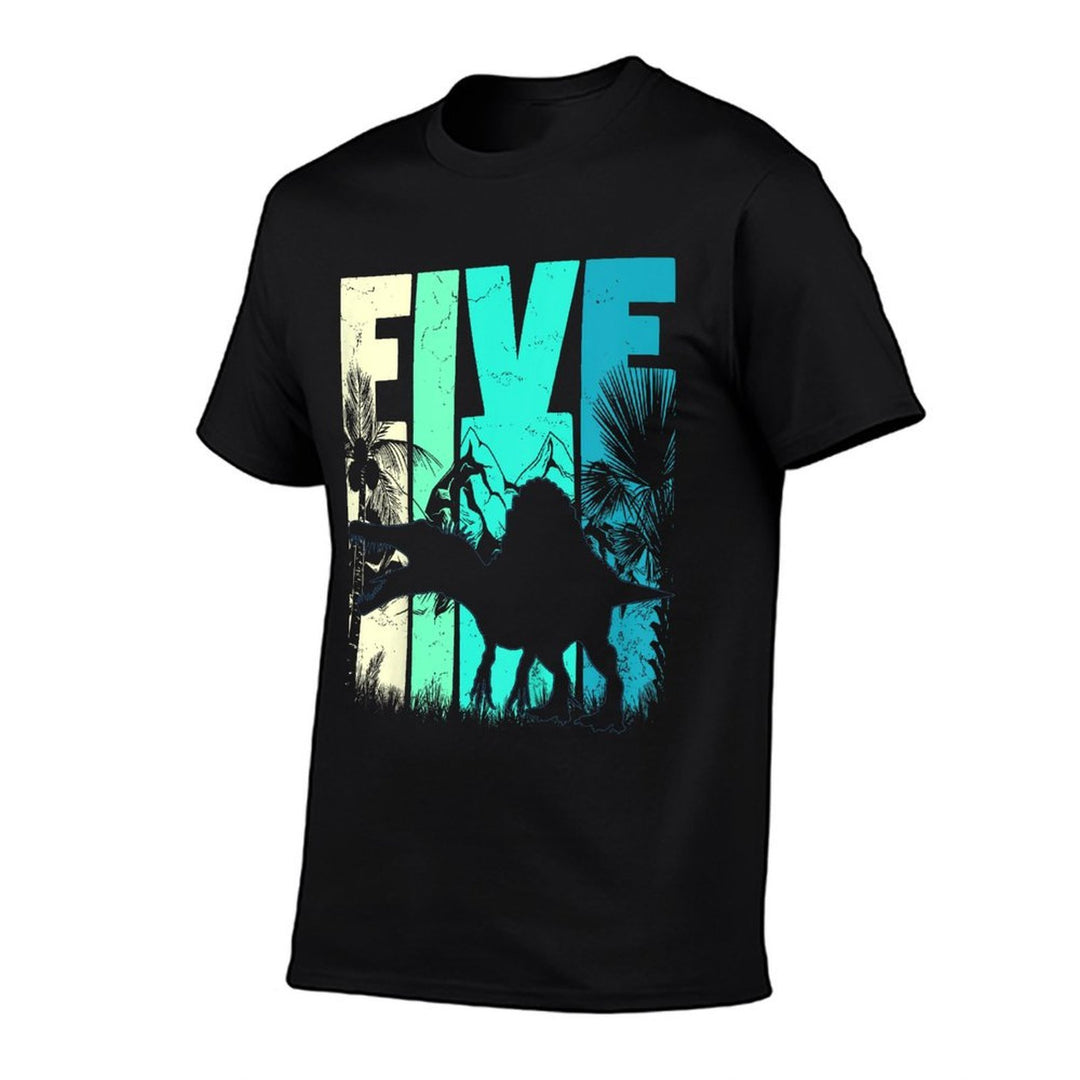 Kids Spinosaurus 5 Year Old 5th Birthday Five Boy Girl Retro  Slim-fit Cut T-Shirt