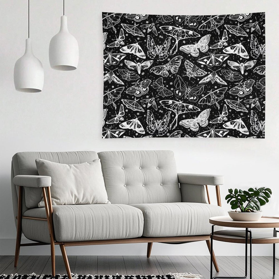 Moth Magic on Black Tapestry