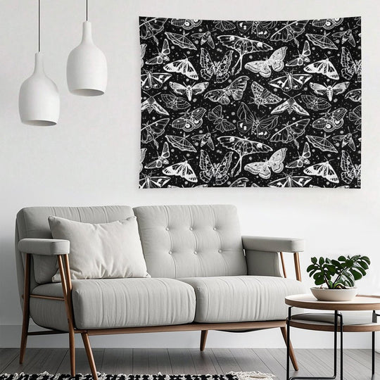 Moth Magic on Black Tapestry