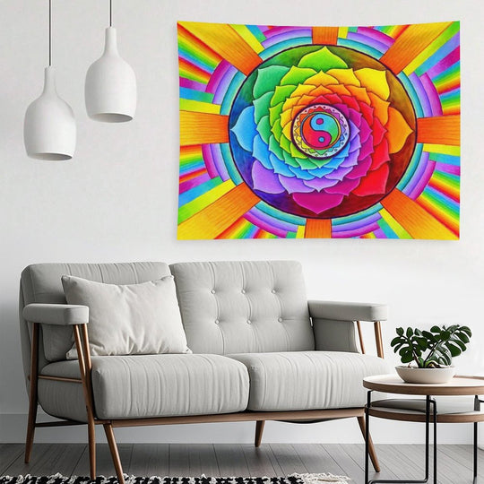 Healing Lotus Rainbow Yin Yang Psychedelic Mandala Tapestry