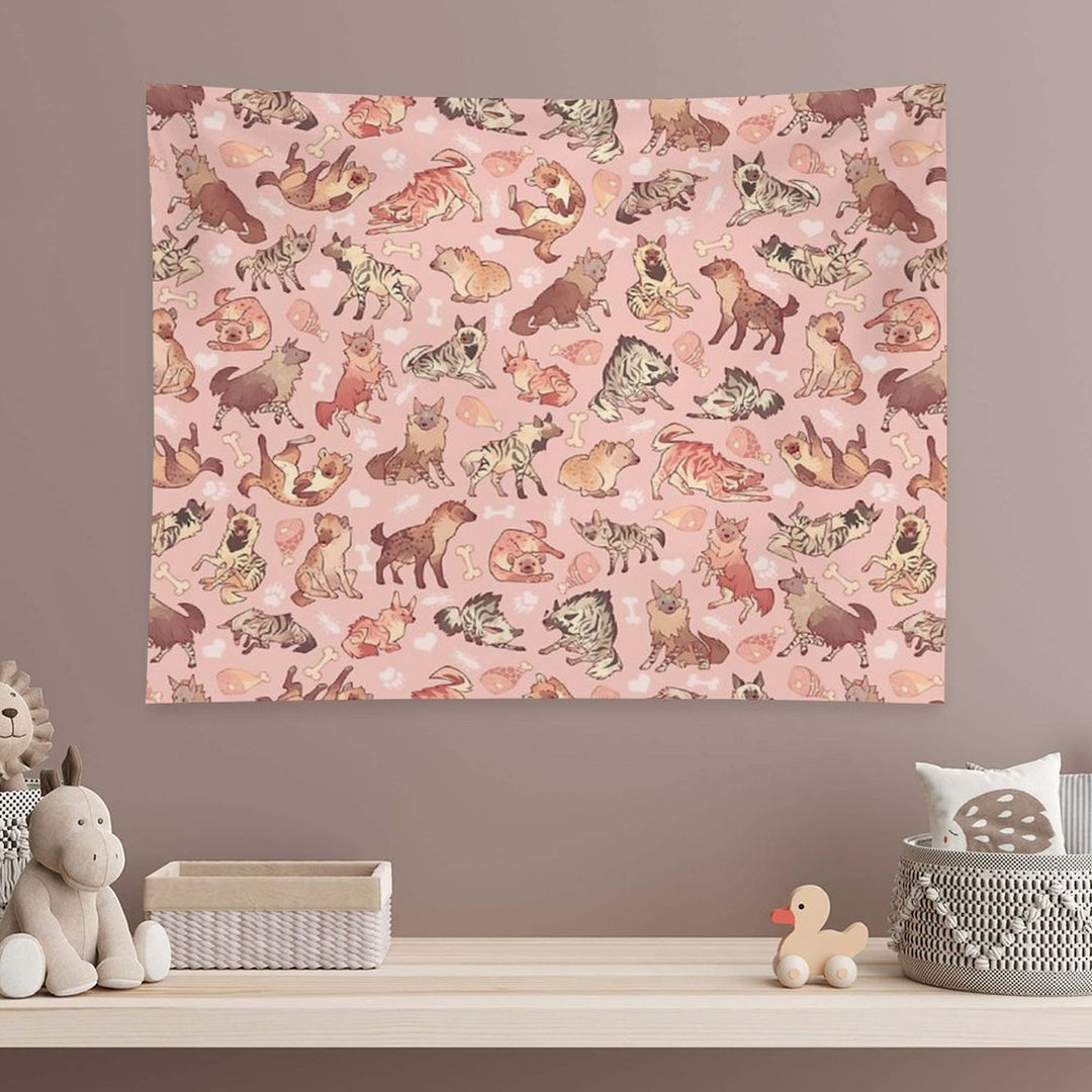 Hyenas in Milky Strawberry Tapestry