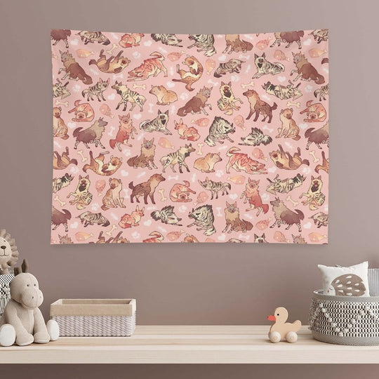 Hyenas in Milky Strawberry Tapestry