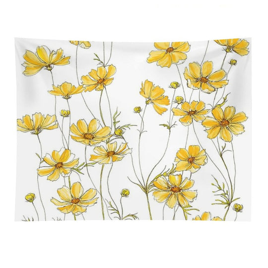 Yellow Cosmos Flowers Tapestry