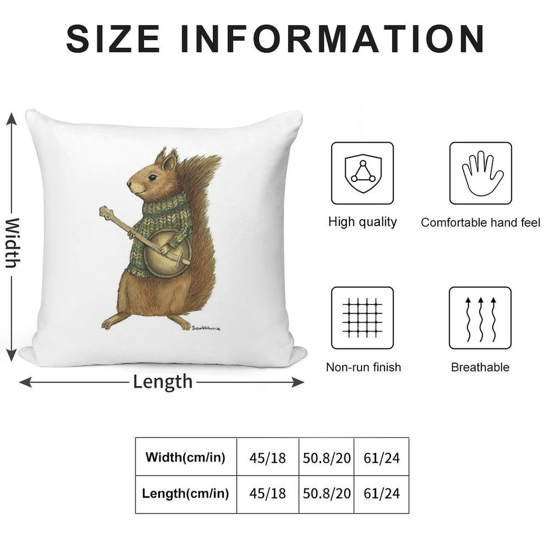 Squirrel with A Banjo Soft Reinforced Edging Throw Pillow