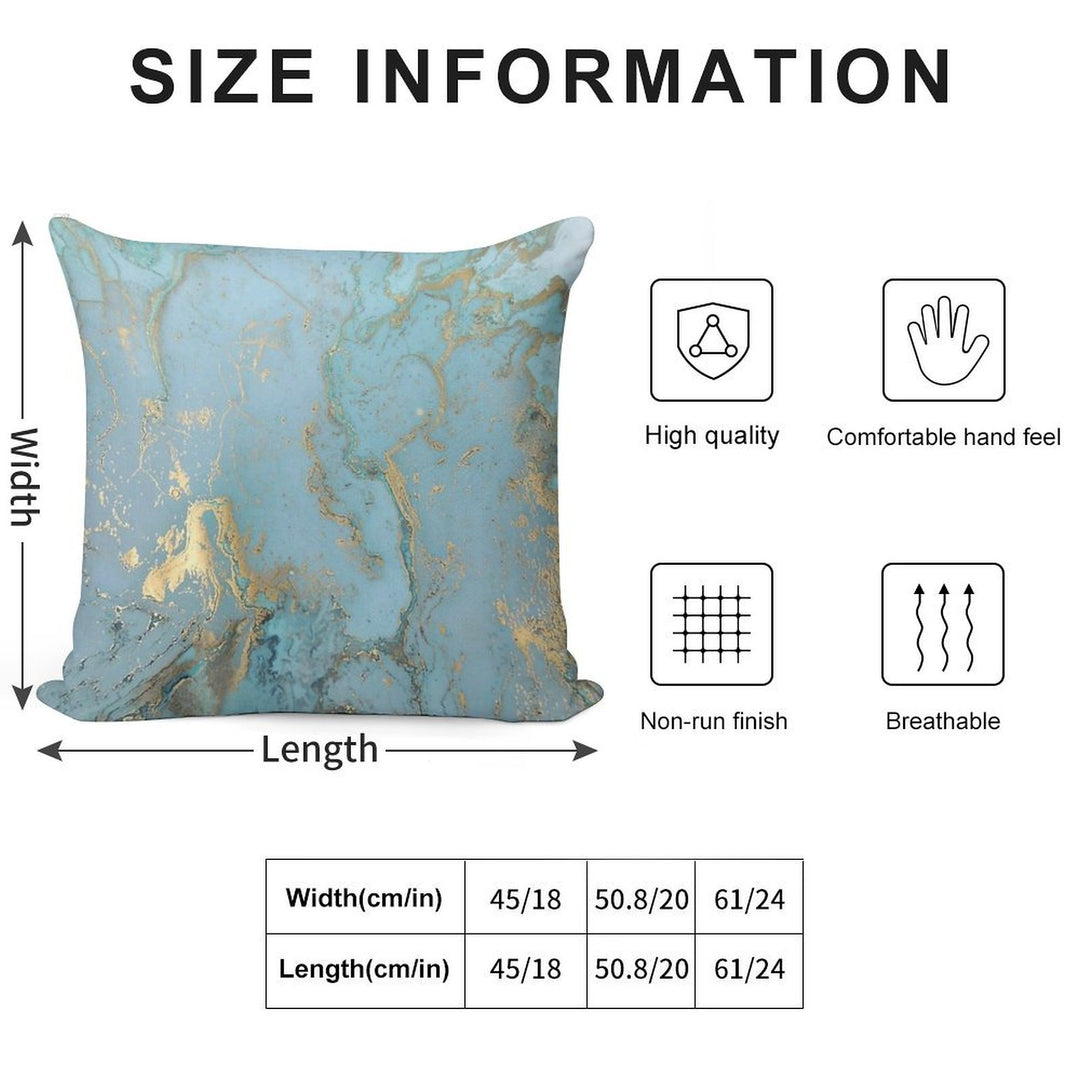 Marble Design - Gold Effect - Turquoise Blue, Teal Marbling Soft Hidden Zipper Throw Pillow
