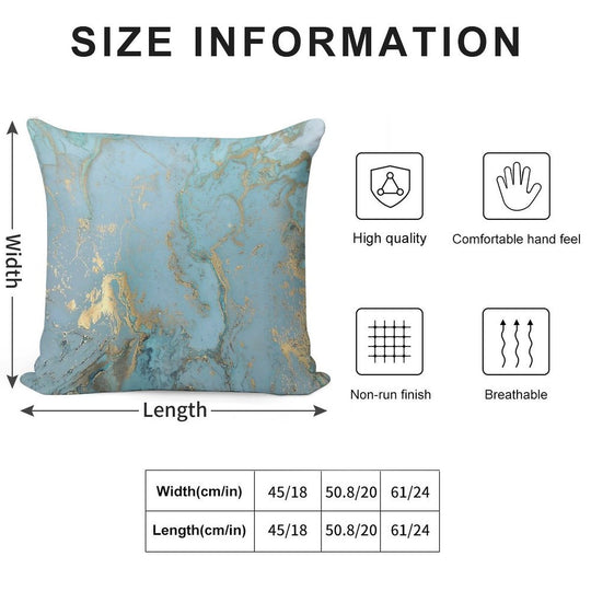 Marble Design - Gold Effect - Turquoise Blue, Teal Marbling Soft Hidden Zipper Throw Pillow