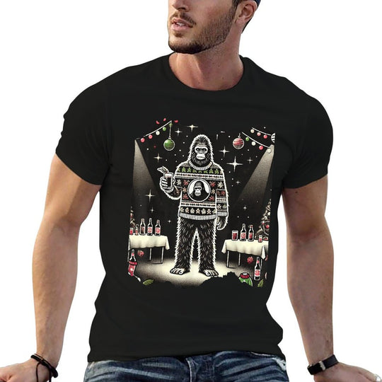 Cute Funny Bigfoot Sasquatch Ugly Christmas Xmas Bigfoot  Ribbed Collar T-Shirt