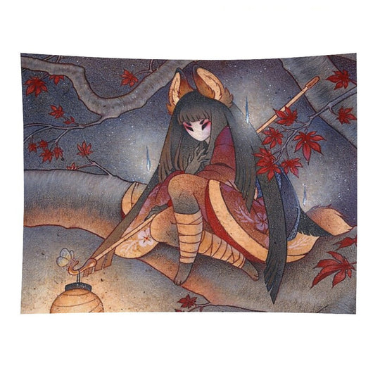 Japanese Maple Kitsune with Lantern Tapestry