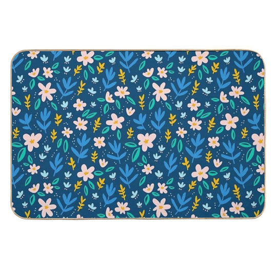 Colorful Flowers on Deep Blue Background  Absorbent Bath Mat