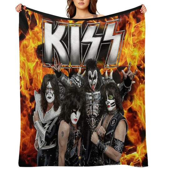 KISS with Logo And Band Shrink-resistant Throw Blanket