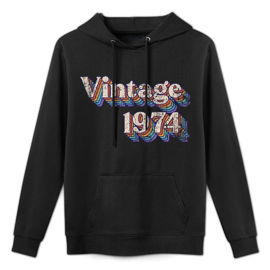 Vintage 1974 Retro Classic Groovy 70's 50th Birthday Medium-Weight Fabric Hoodie