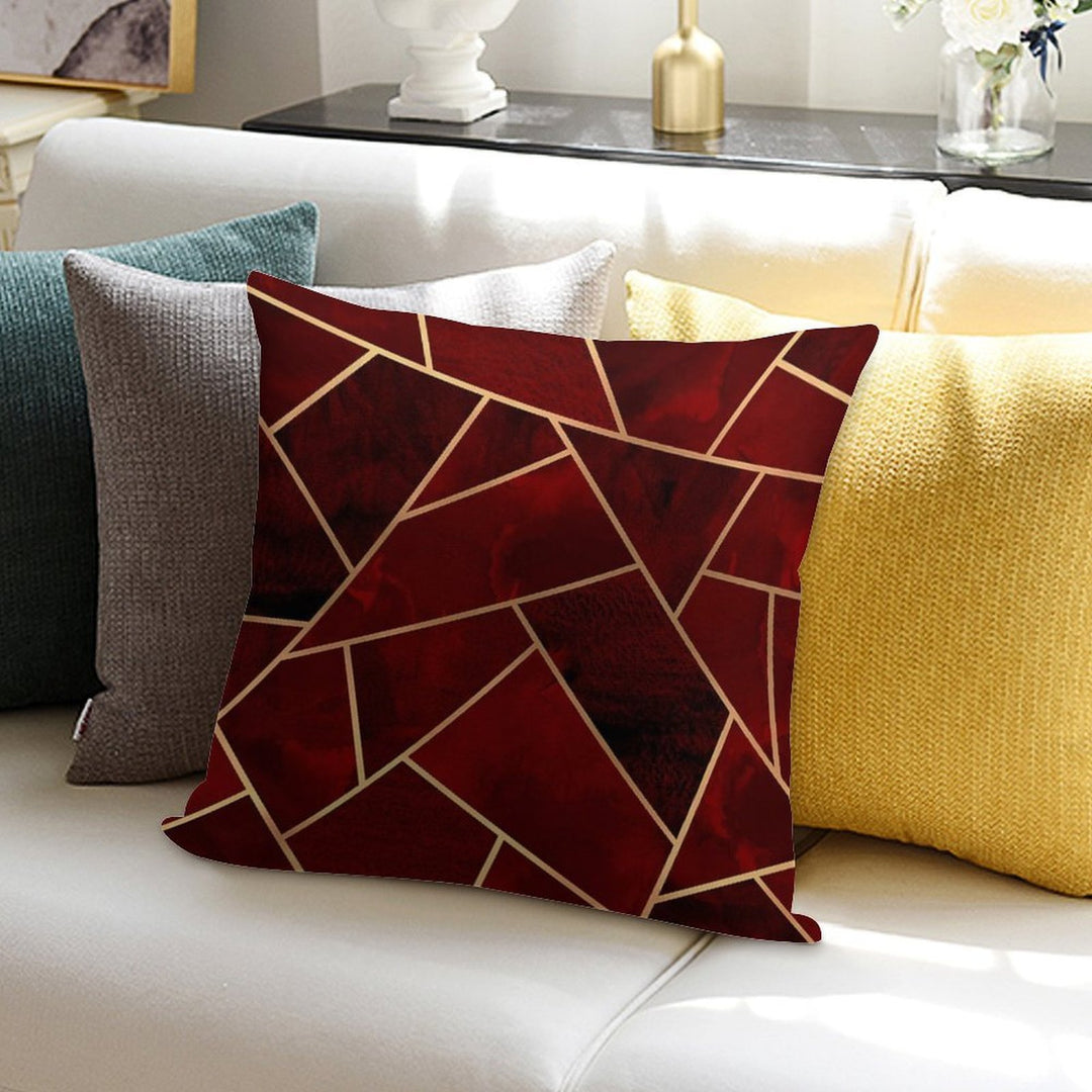 Red & Gold Geo Soft Shrink-Resistant Throw Pillow