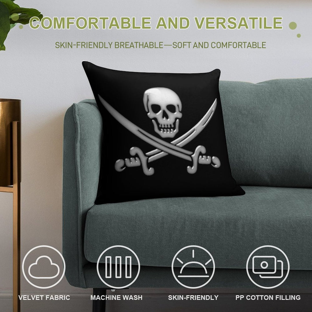Glassy Pirate Skull & Sword Crossbones Soft Home Decor Throw Pillow