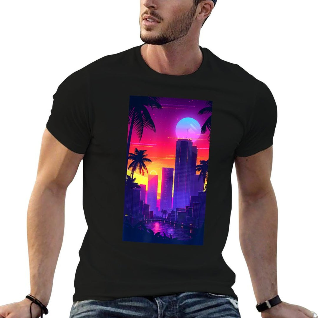 Futuristic Cityscape Twilight Cyberpunk  Rolled Sleeves T-Shirt