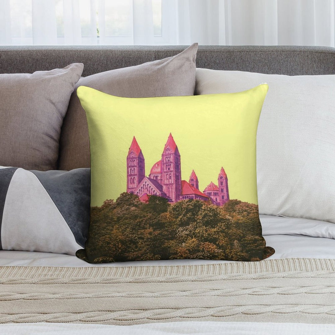 Speyer Cathedral, Elegant City View, Romanesque Architecture, Nostalgic Soft Short Plush Fabric Throw Pillow