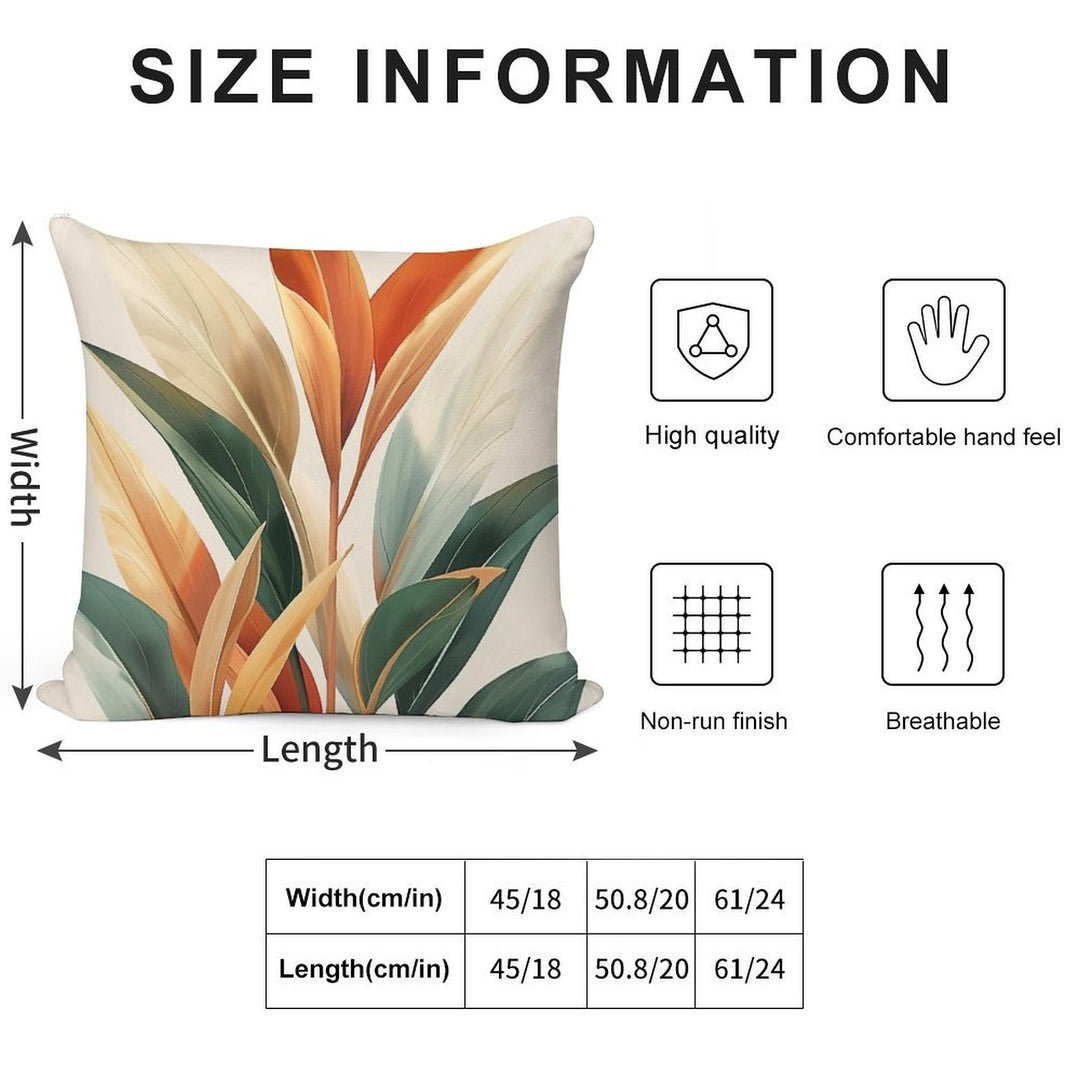 Boho Leaves Wall Art, Orange And Green Soft Multiple Sizes Throw Pillow
